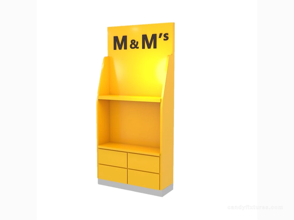 Candy Dispenser Display Cabinet Back-to-Wall Retail Showcase With Drawers