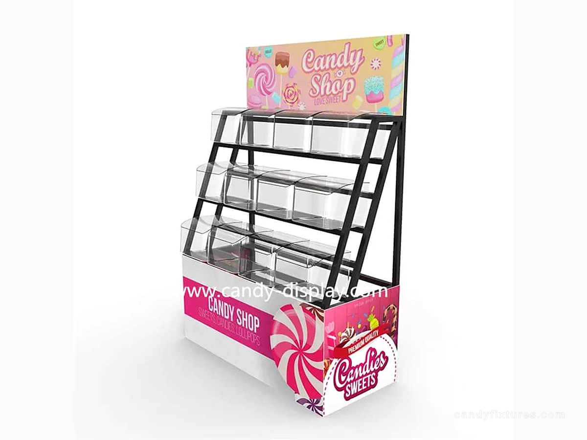 Candy display racks Metal storage racks used in candy retail stores
