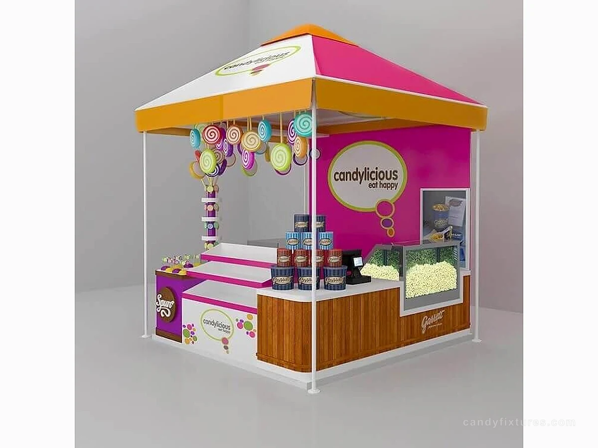 Color outdoor candy store retail store custom candy kiosks