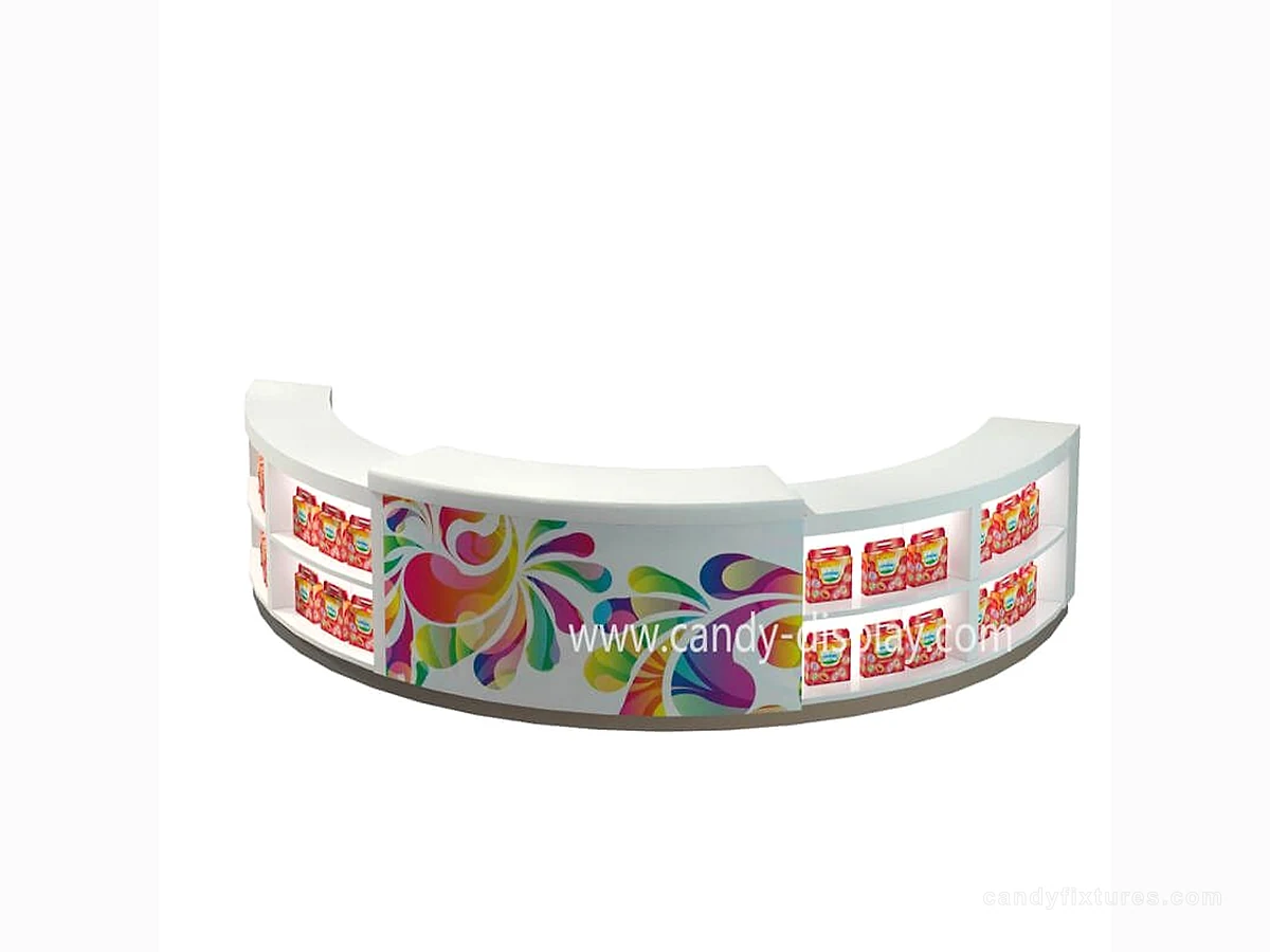 Curved display counter used in candy stores & retail stores