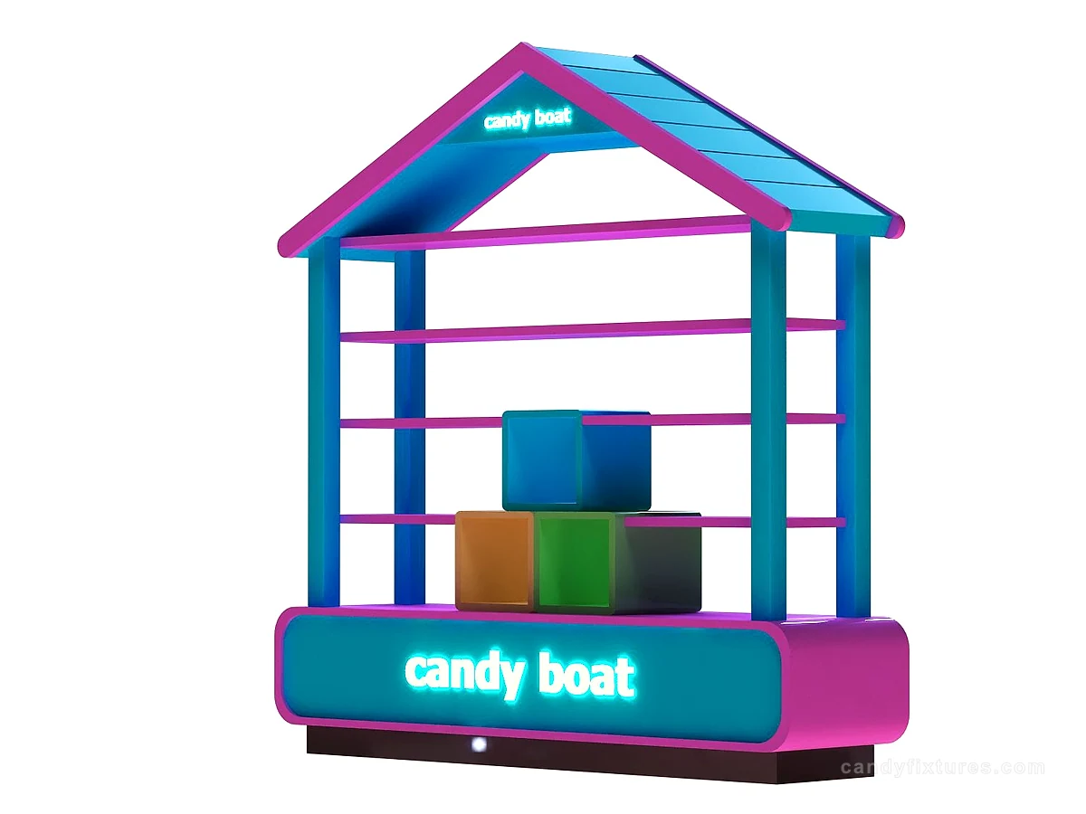 House Shape Laminate Display Cabinet Boutique Candy Store Display Stand