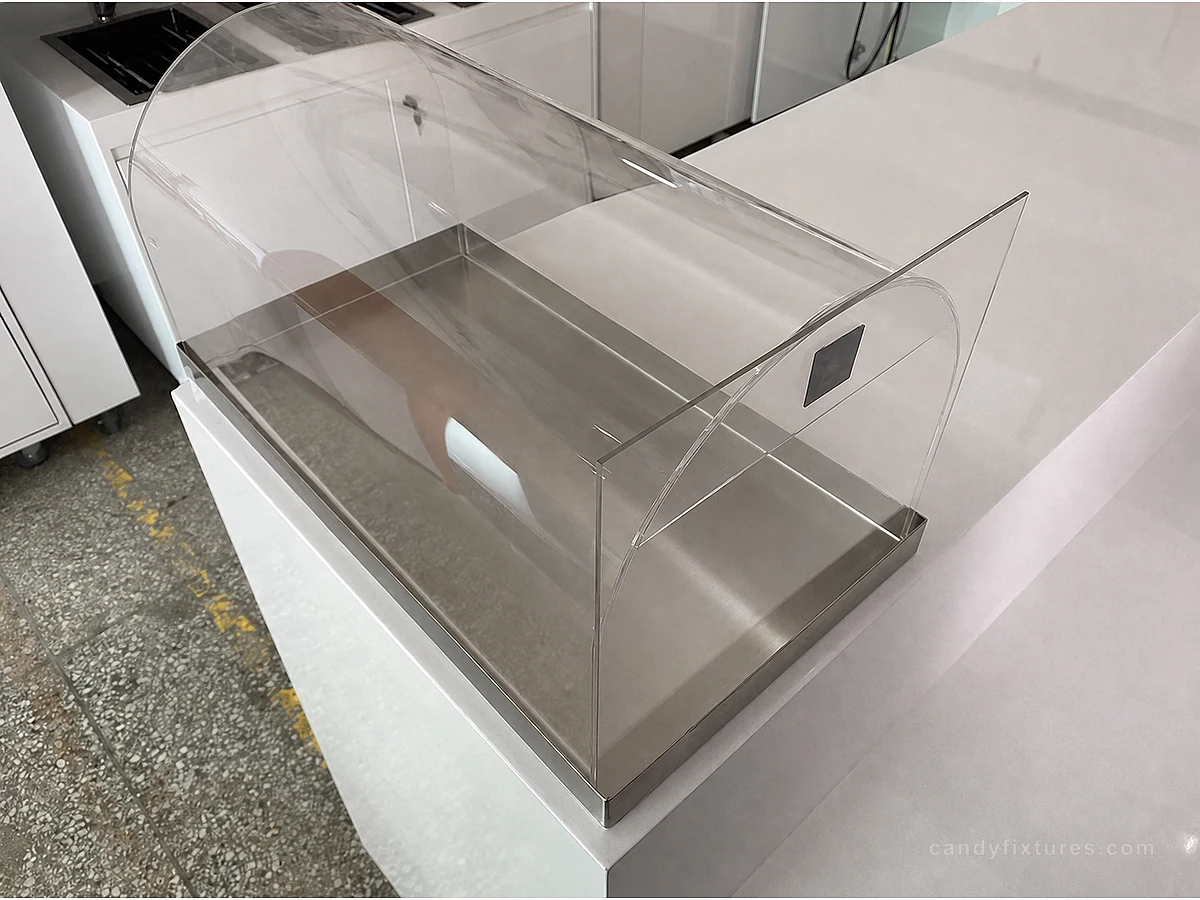 Large Capacity Stainless Steel Candy Container With Curved Acrylic Cover