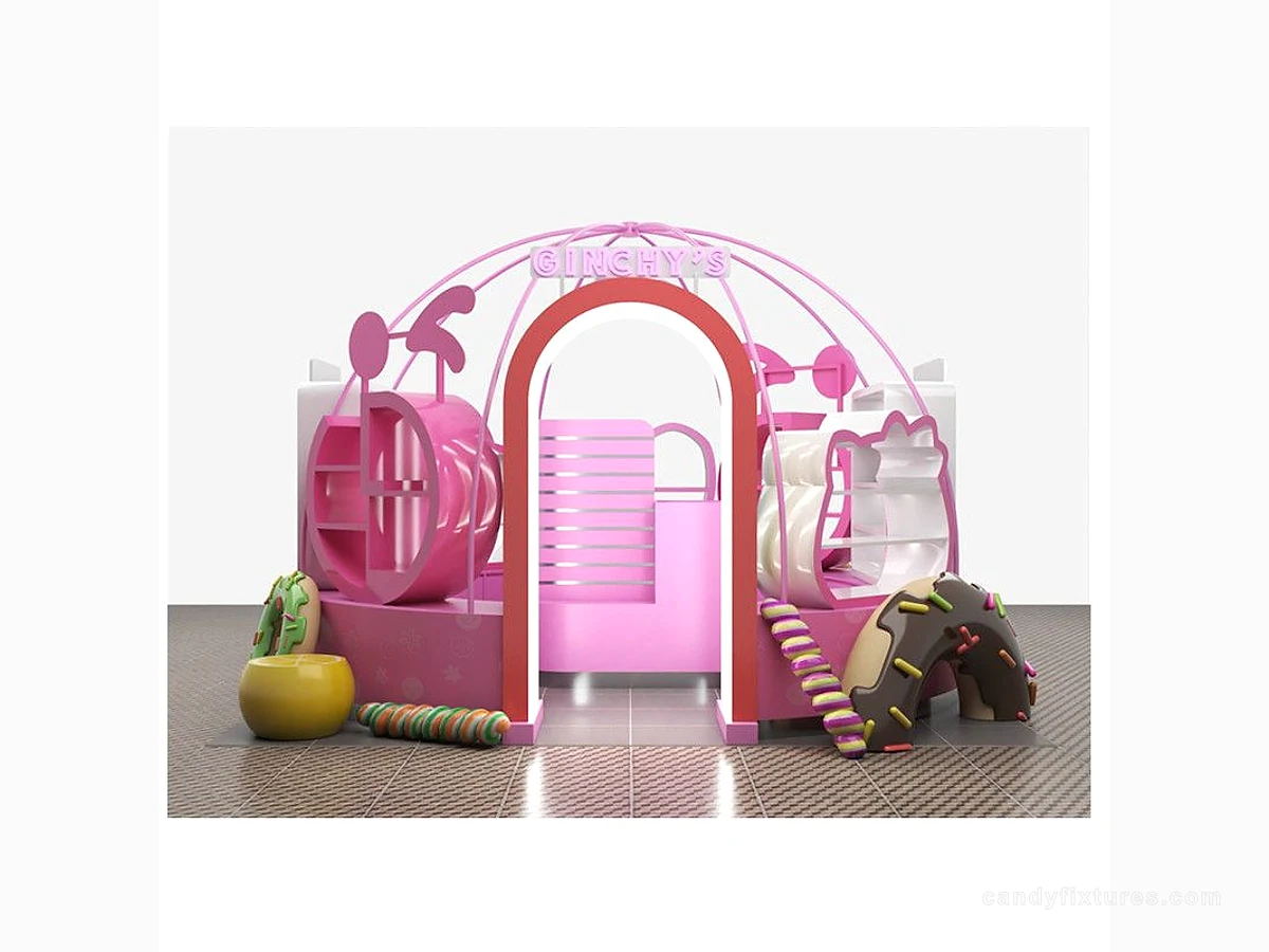 Pink Candy Round Kiosk Mall Sugar Snack Stall Candy Show Park Colorful Design