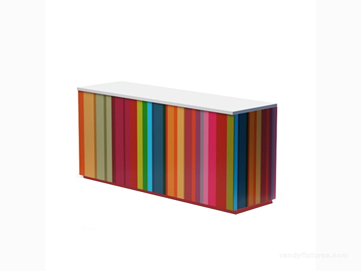 Rainbow colored candy counter are used in malls & retail stores