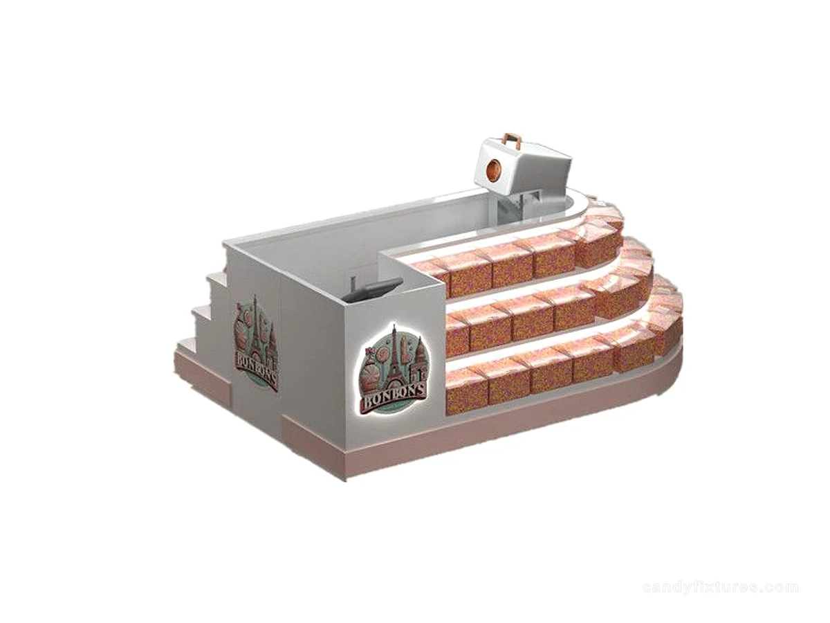 Simple Sugar Custom Kiosk Colorful Confection Candy Display Stall Mall Center Sweet Kiosk