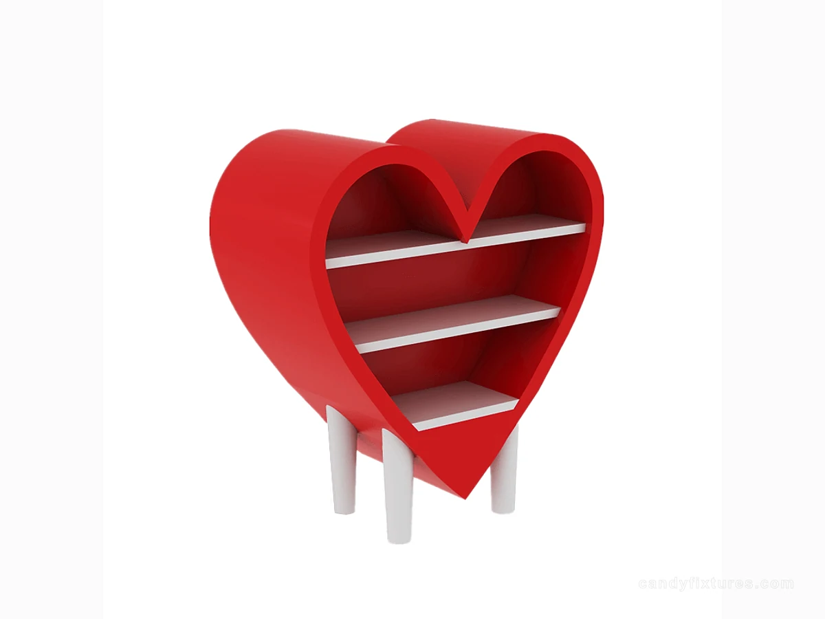 Small red hearts decorate retail stores decorate candy display stand