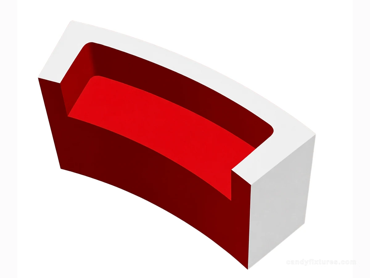White curved checkout counter used in candy stores & retail stores