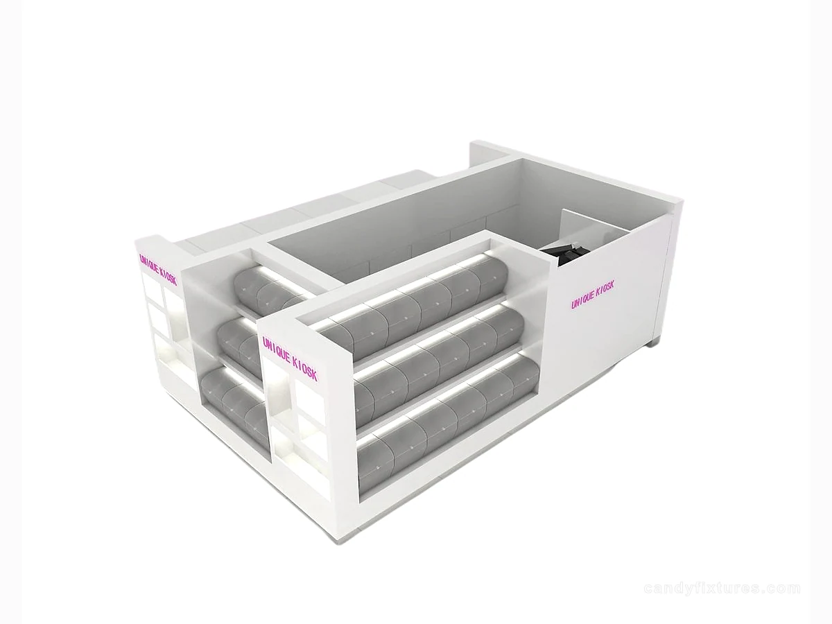 White square candy kiosk display