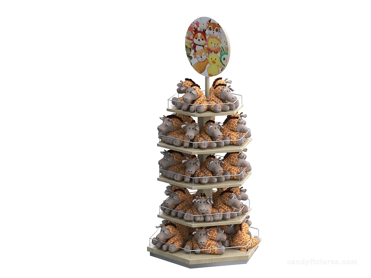 Wood Grain Plush Toy Display Stand Large Capacity Snack Candy Customized Rack