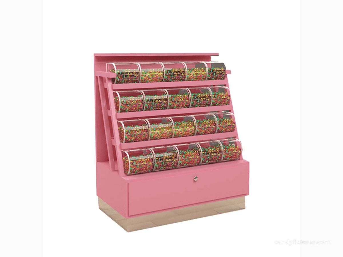 Back-to-back candy display racks are used in retail stores & malls view 1