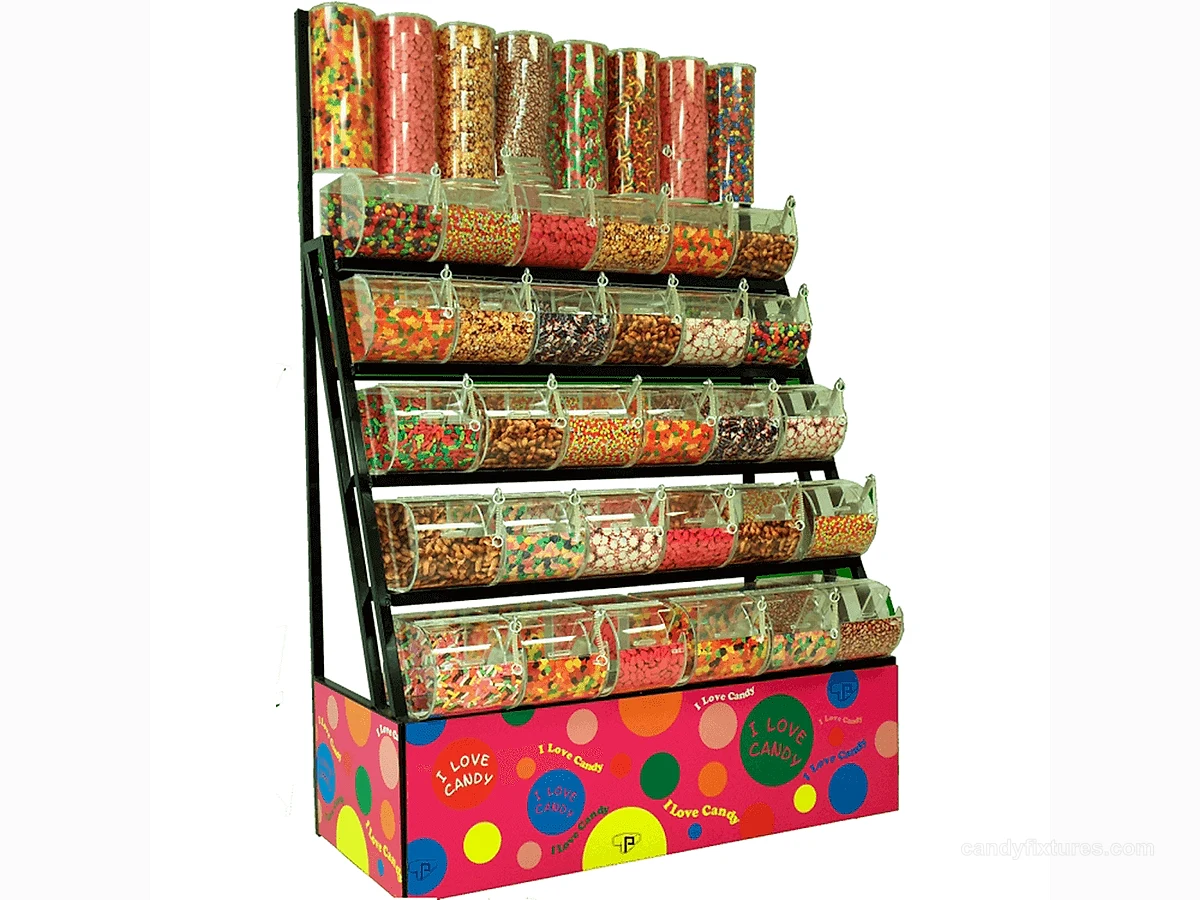 Batch Candy Display Rack With High Transparent Acrylic Bins and Spoon view 1