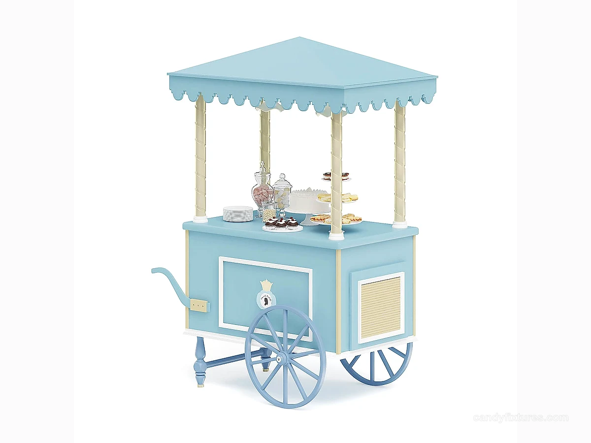 Blue Sweet Cart Design Cute Candy Stall Display Sweet Stall Reception 3D view 1