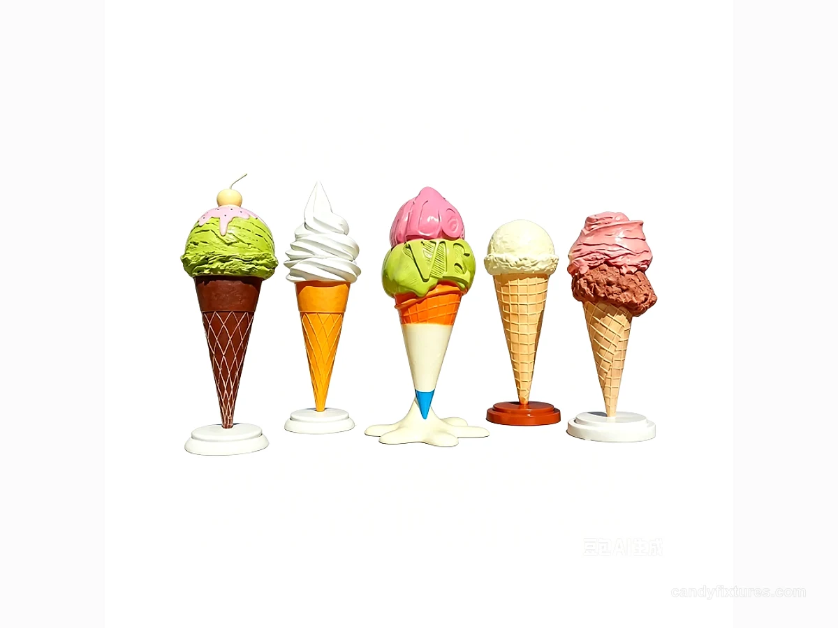 Colorful Ice Cream Fiberglass Decor Ice Cream Cone Sculpture Ice Cream Shop Statues view 1