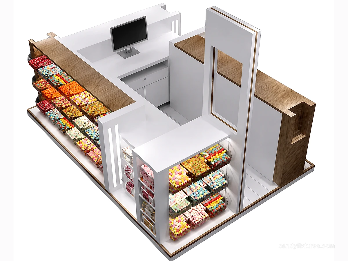 Custom candy kiosk furniture retail mall candy display kiosk design view 1