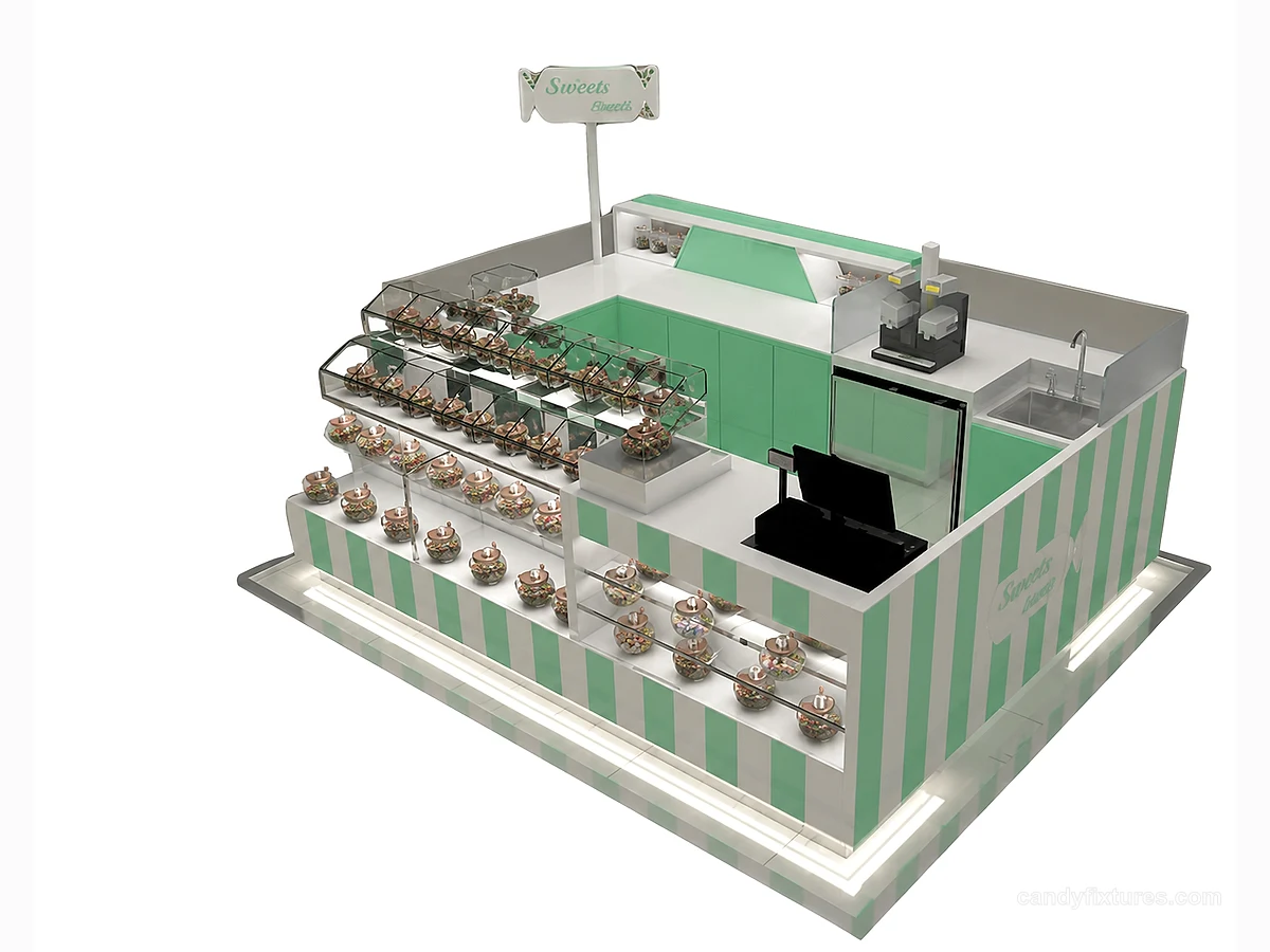 Customized high quality green candy kiosks view 1