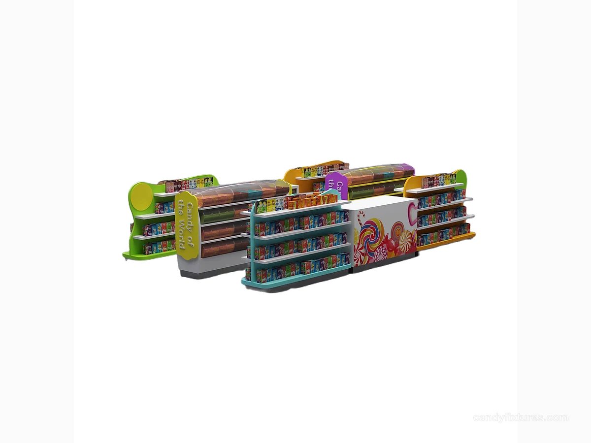 Open kiosk candy display rack view 1