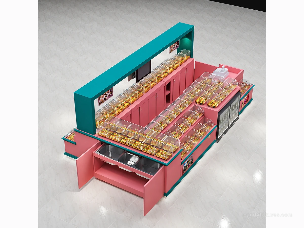 Pink candy cabinet domestic design candy kiosk display view 1
