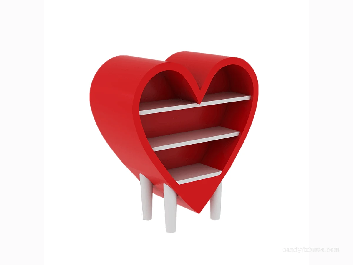 Small red hearts decorate retail stores decorate candy display stand view 1