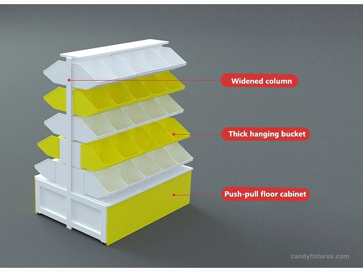 Supermarket Bulk Snack Shelf Convenience Store Display Rack Called Food Hanging Bucket Cabinet Bread Candy Stand detail 5