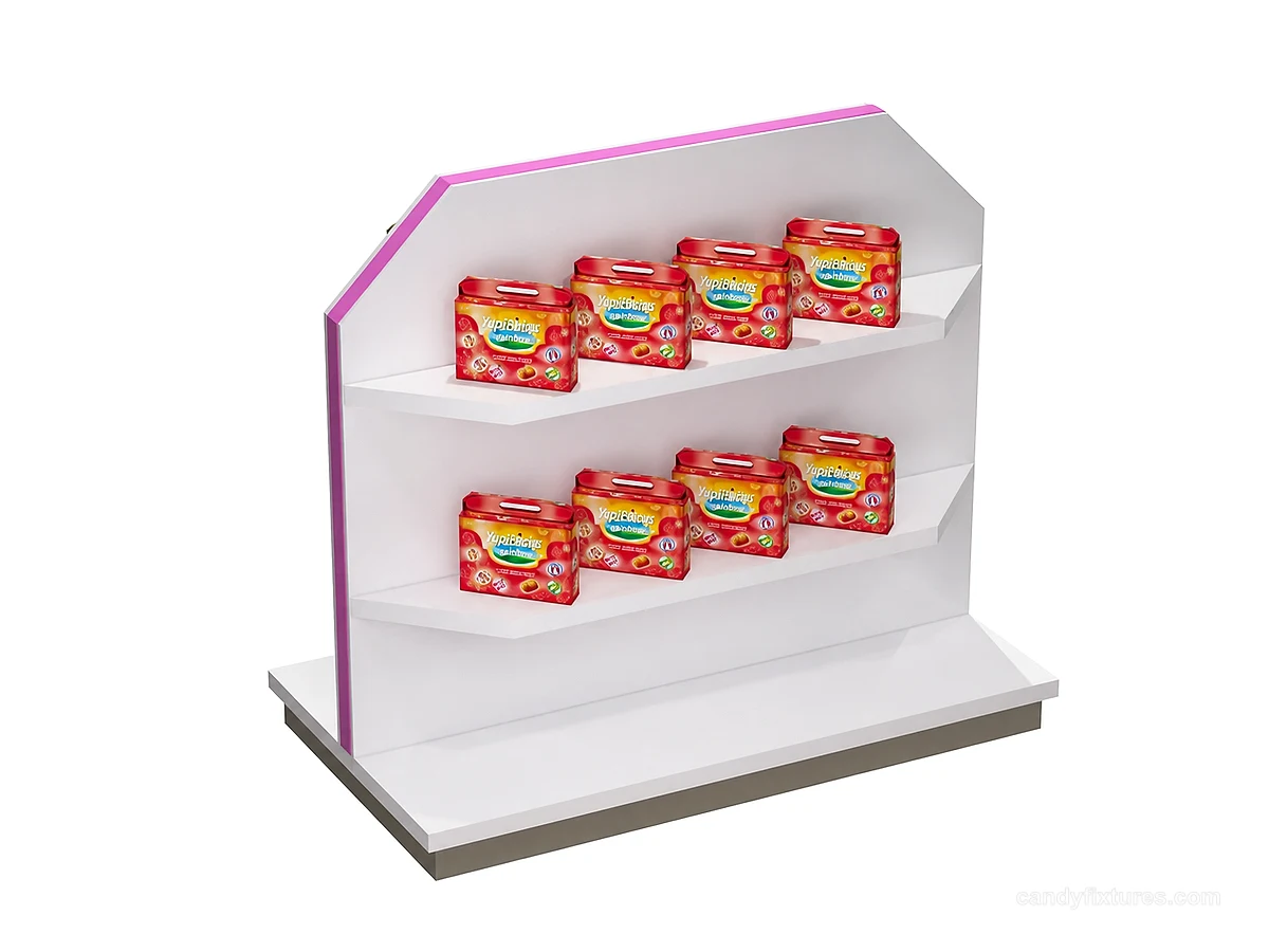 Two-sided candy shop display supermarket shelves candy store decoration in sale view 1