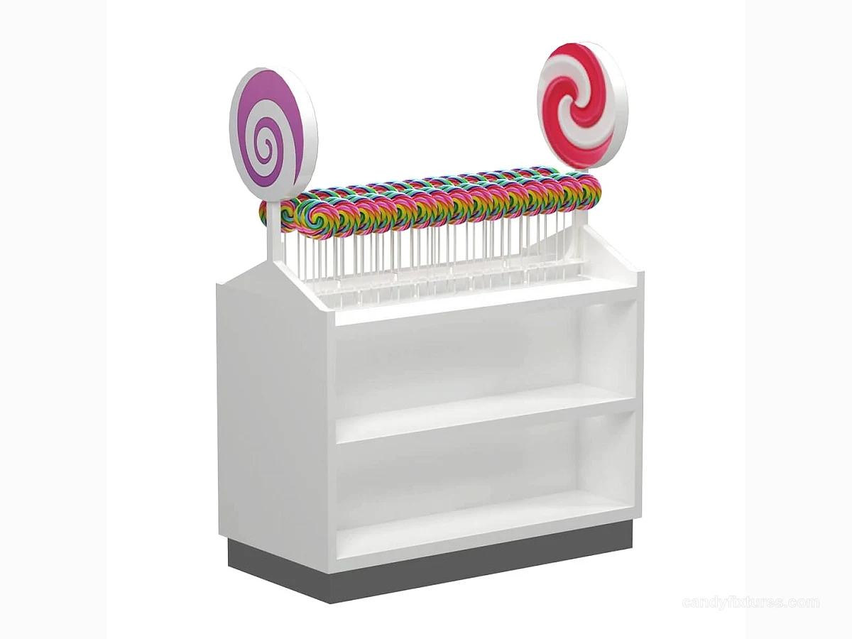 White Color Candy Shop Lollipop Display Gondola Double-sides Cabinet view 1