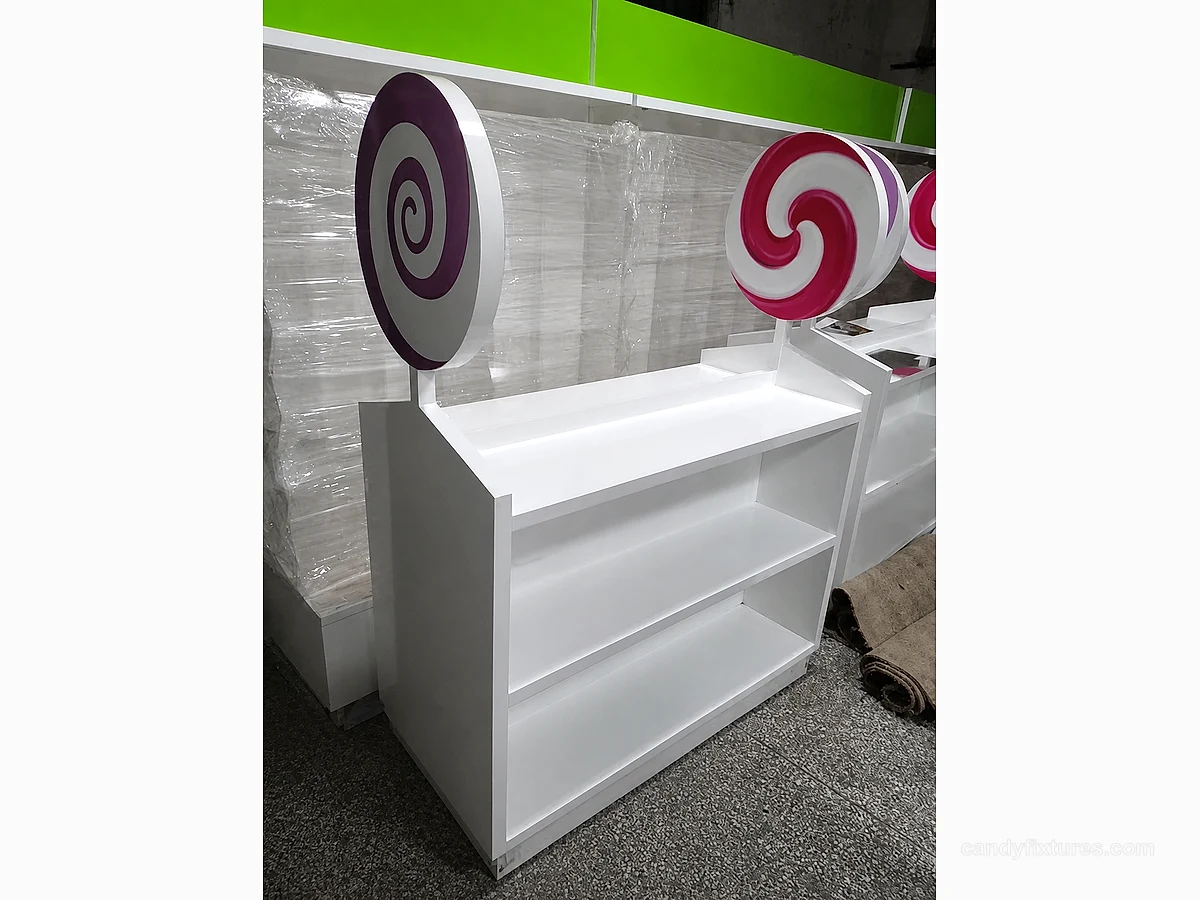 White Color Candy Shop Lollipop Display Gondola Double-sides Cabinet detail 3