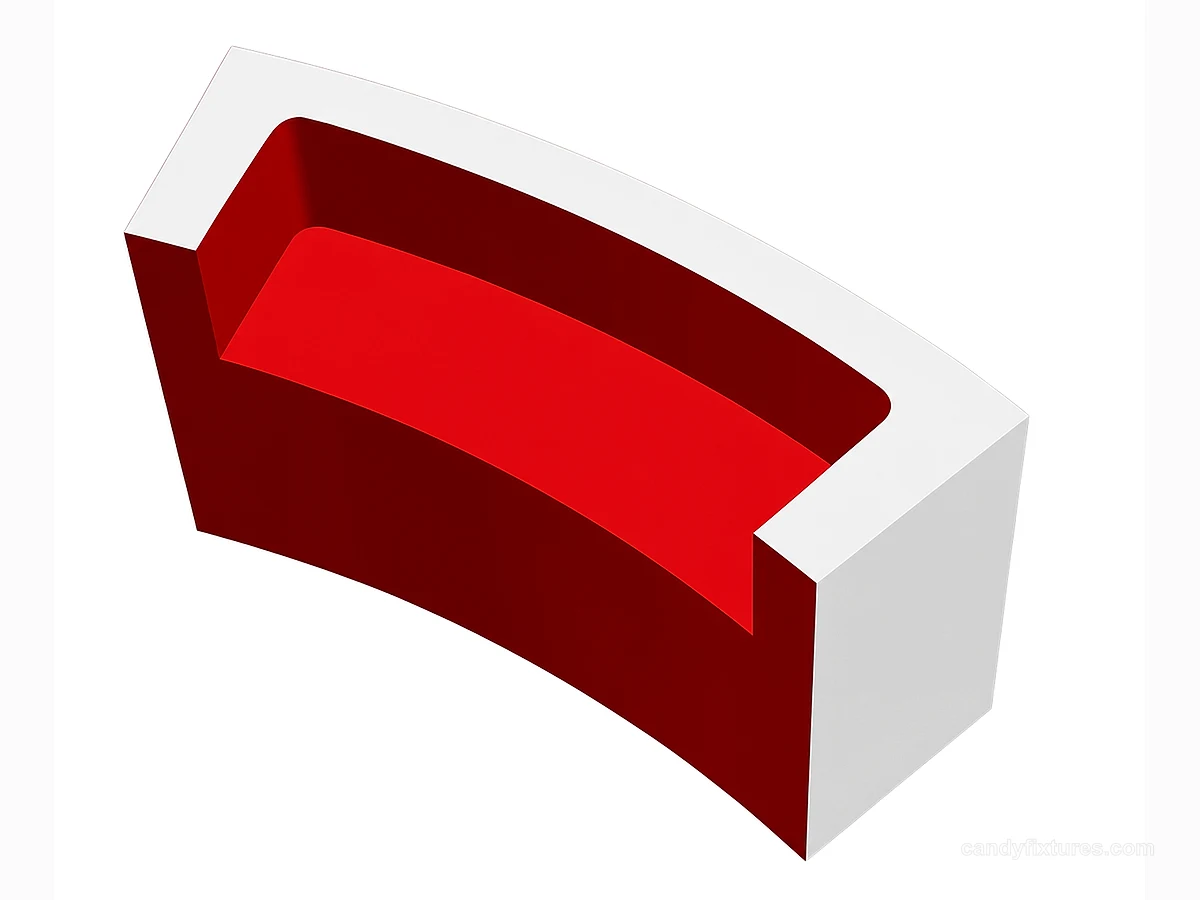 White curved checkout counter used in candy stores & retail stores view 1