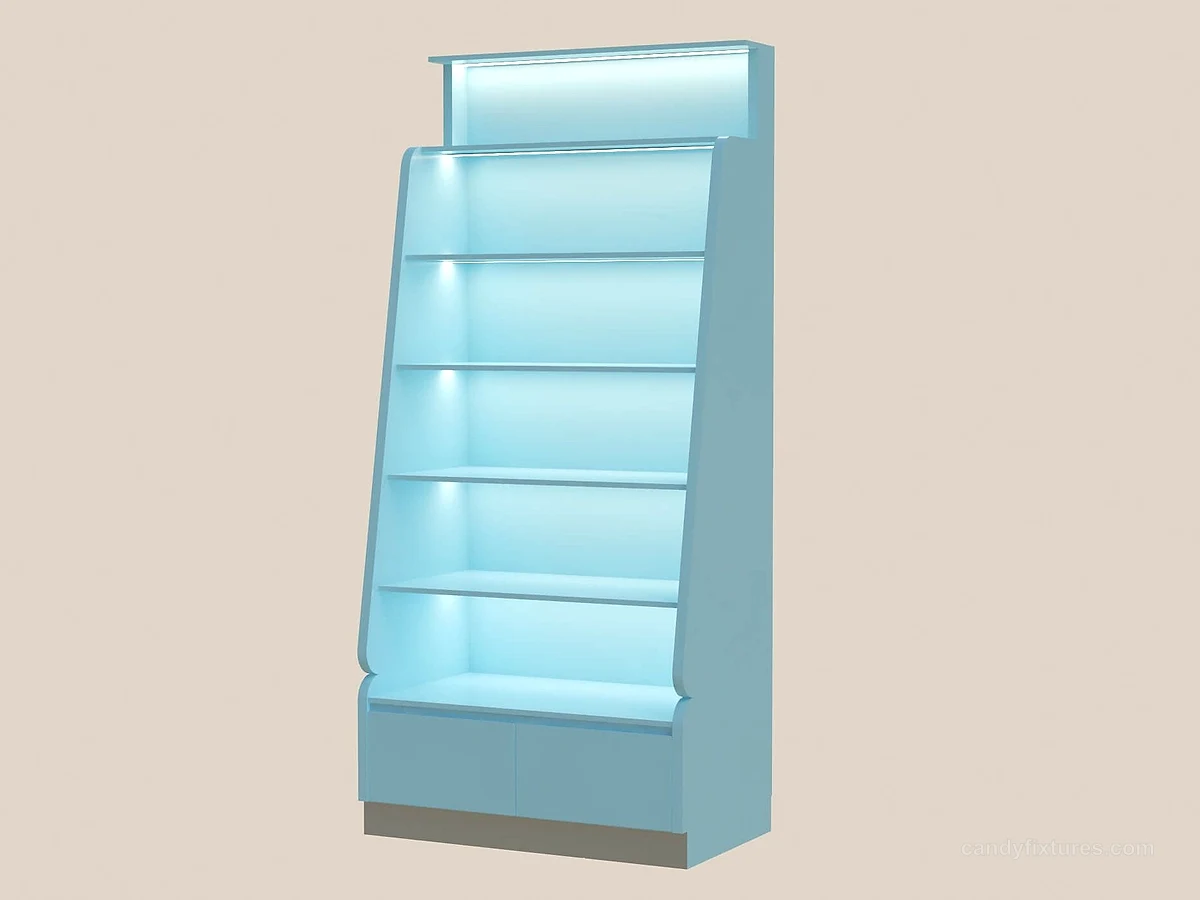 Wholesale candy store display furniture multilevel candy store display shelves and wall cabinets view 1