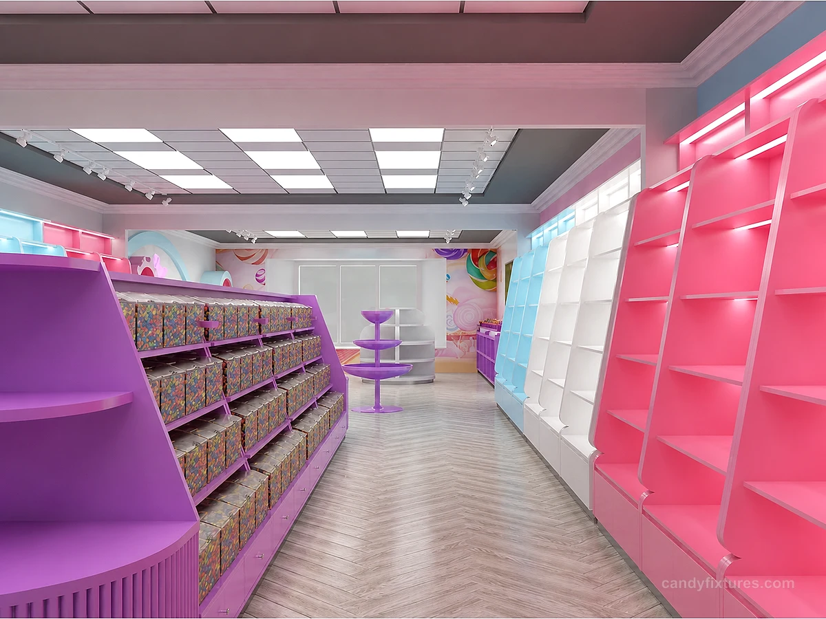Wholesale candy store display furniture multilevel candy store display shelves and wall cabinets detail 6