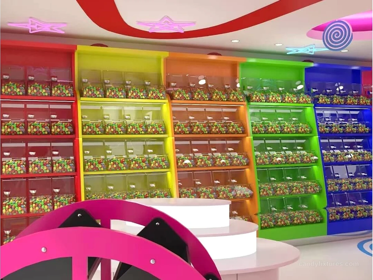 Wholesale candy store display furniture multilevel candy store display shelves and wall cabinets detail 7