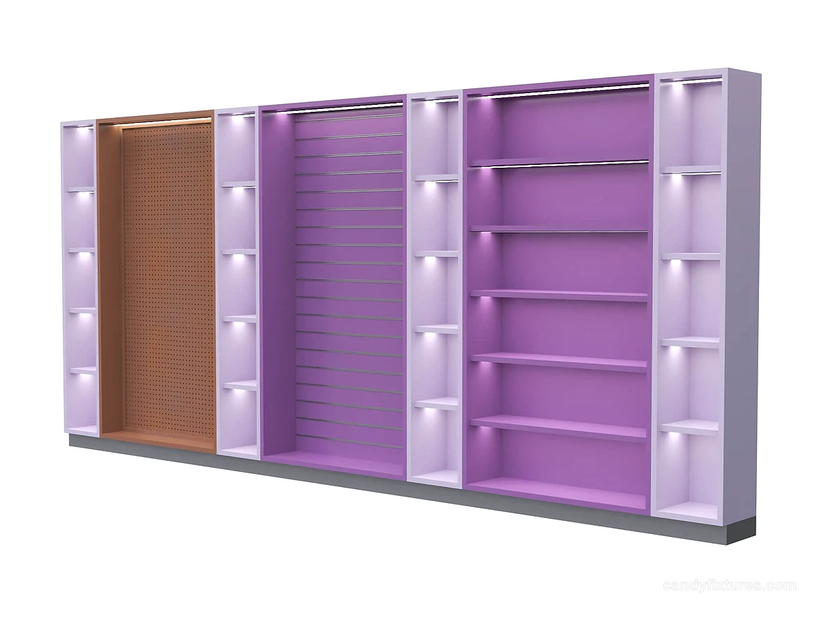 Colorful candy kiosk Supermarket candy shelves display customized Lattice shelf view 1