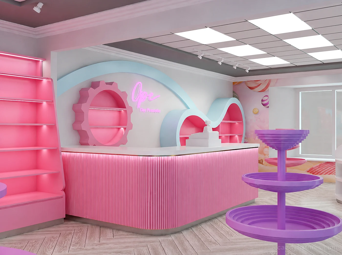 Candy container store supermarket dedicated candy store display cabinet Custom candy cabinet interior design