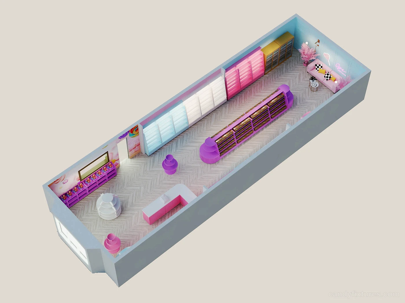 Candy container store supermarket dedicated candy store display cabinet Custom candy cabinet – Product Description