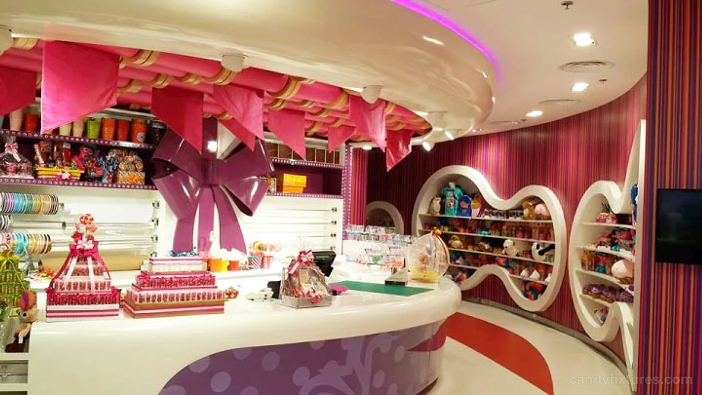 Color candy shop interior decoration ice cream booth display rack design – Storefront decoration