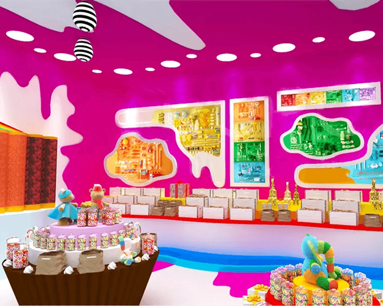 Colorful candy store decoration custom lollipop store display 3D design for sale – Colorful candy store
