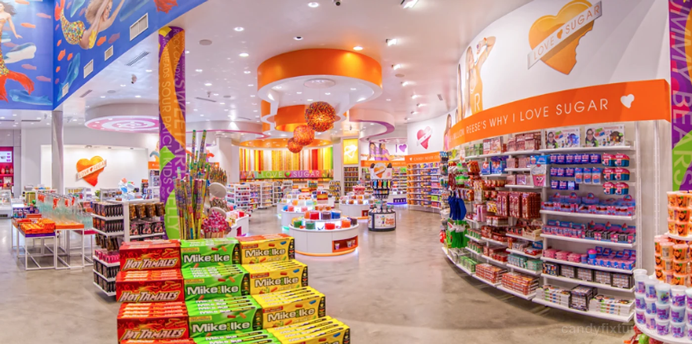 Colorful candy store design storefront decoration candy interior design – What the project image shows