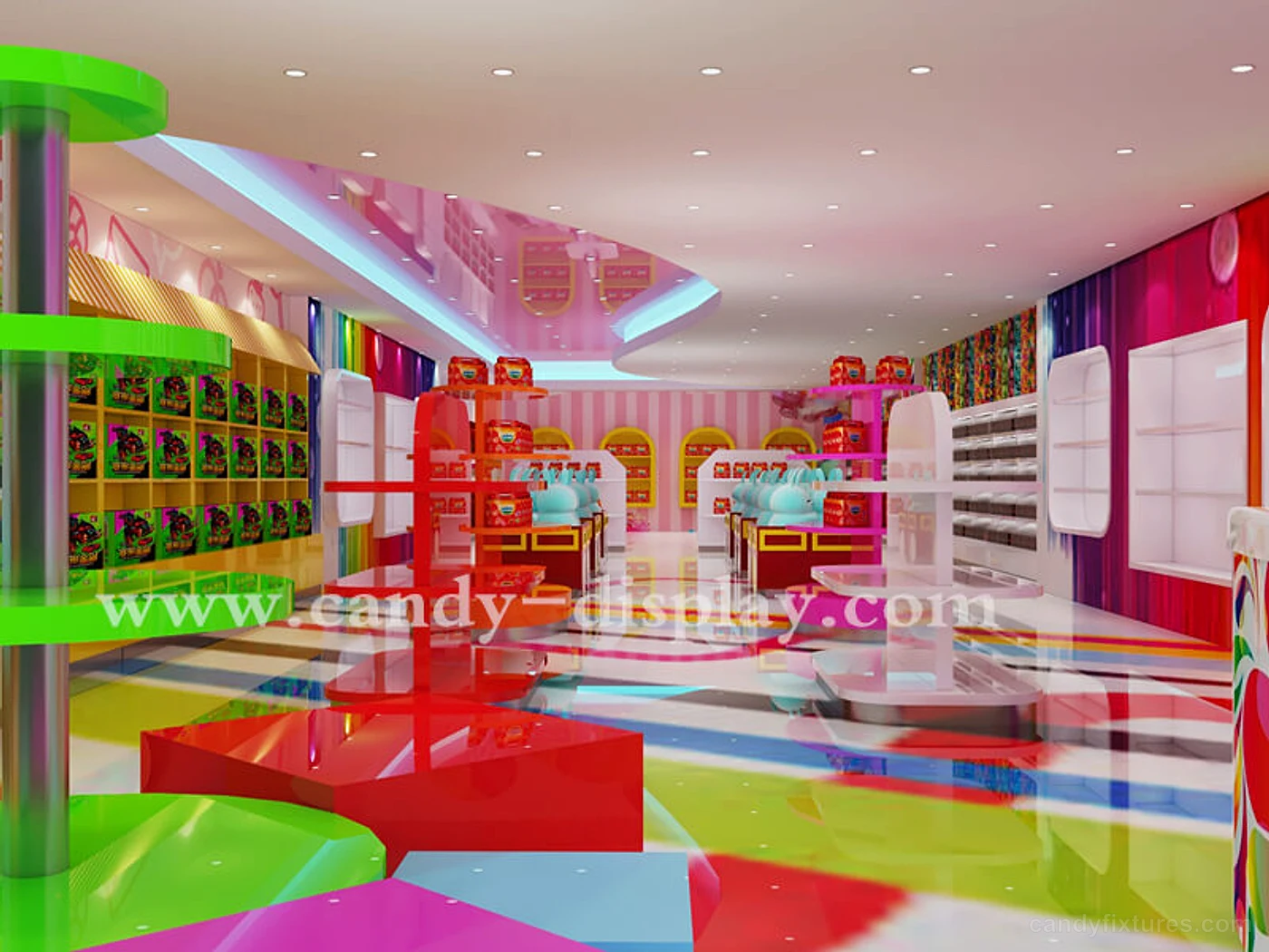 Colorful Candy & Toy Store Interior Furniture Design Ceiling Decoration – G lass Doors Windows