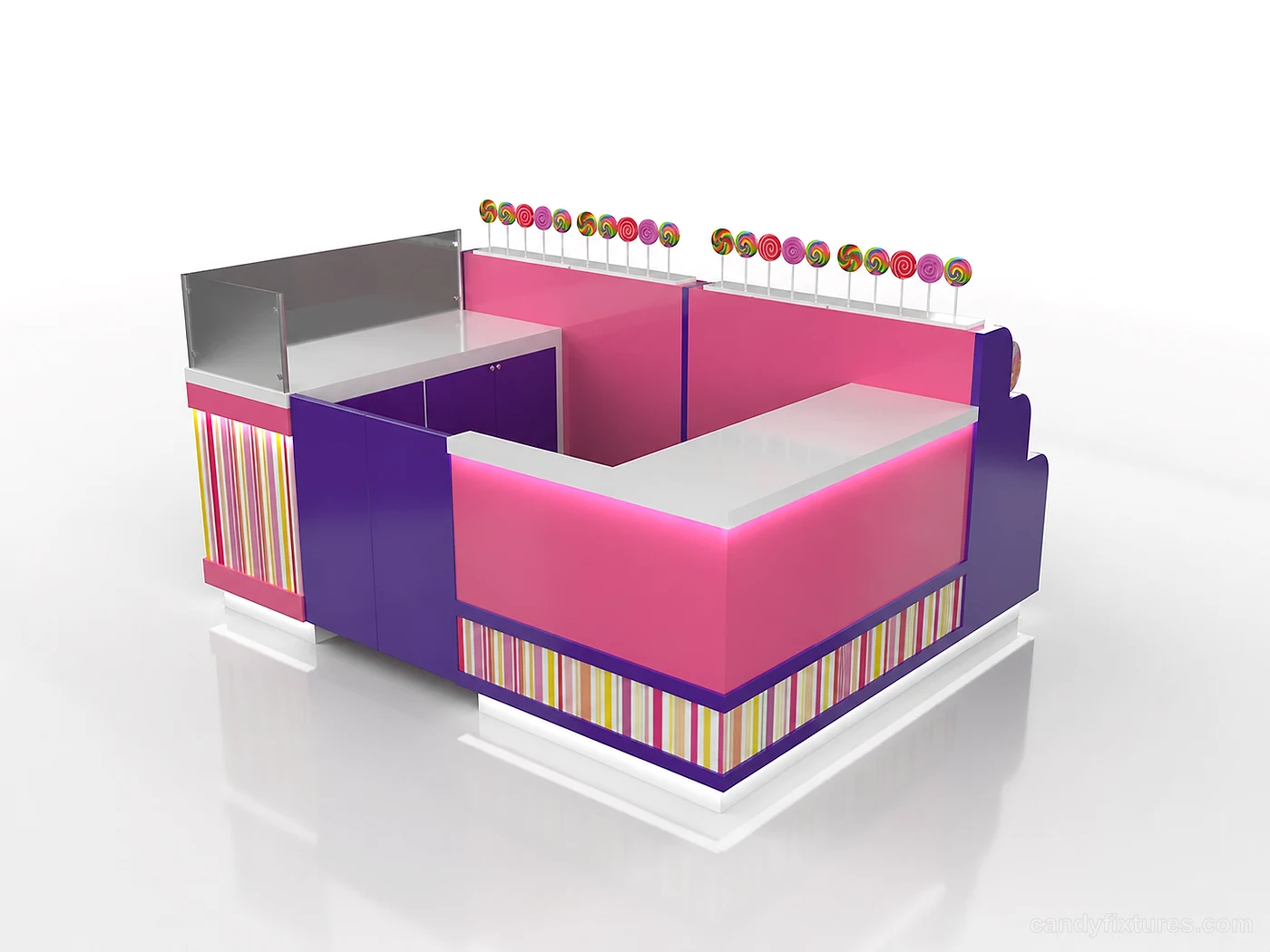 Colorful Lollipop display booth Candy Station Crystal box customized in sale – What the project image shows
