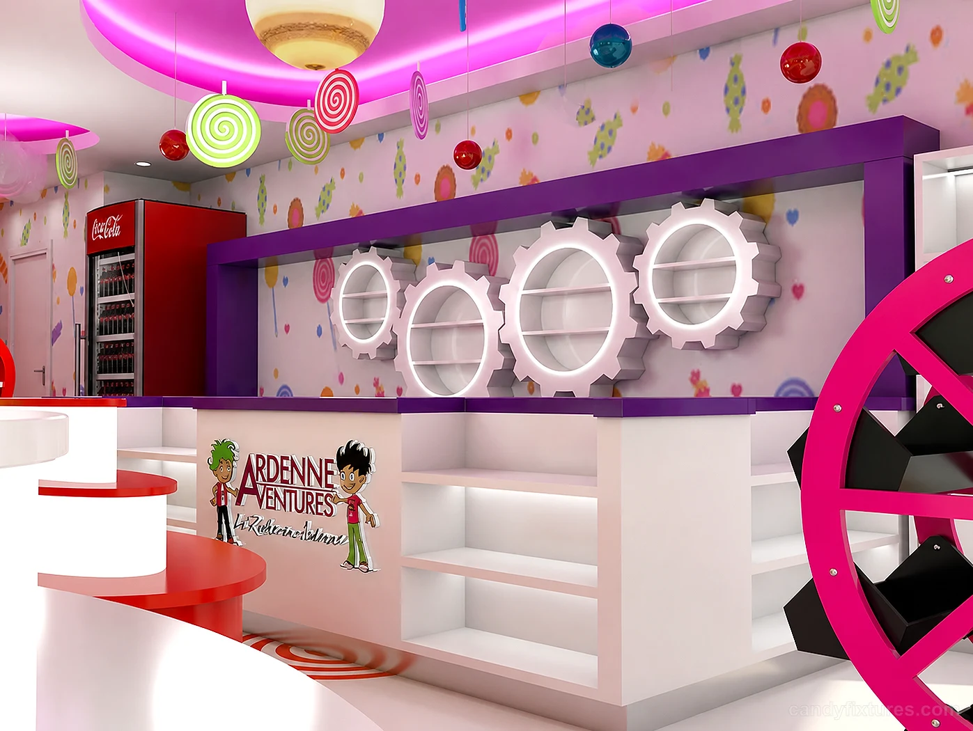 Creative and Interesting Furniture Decoration Design in Colorful Candy Store ——-Belgium Store – Candy Bins Wall Cabinet