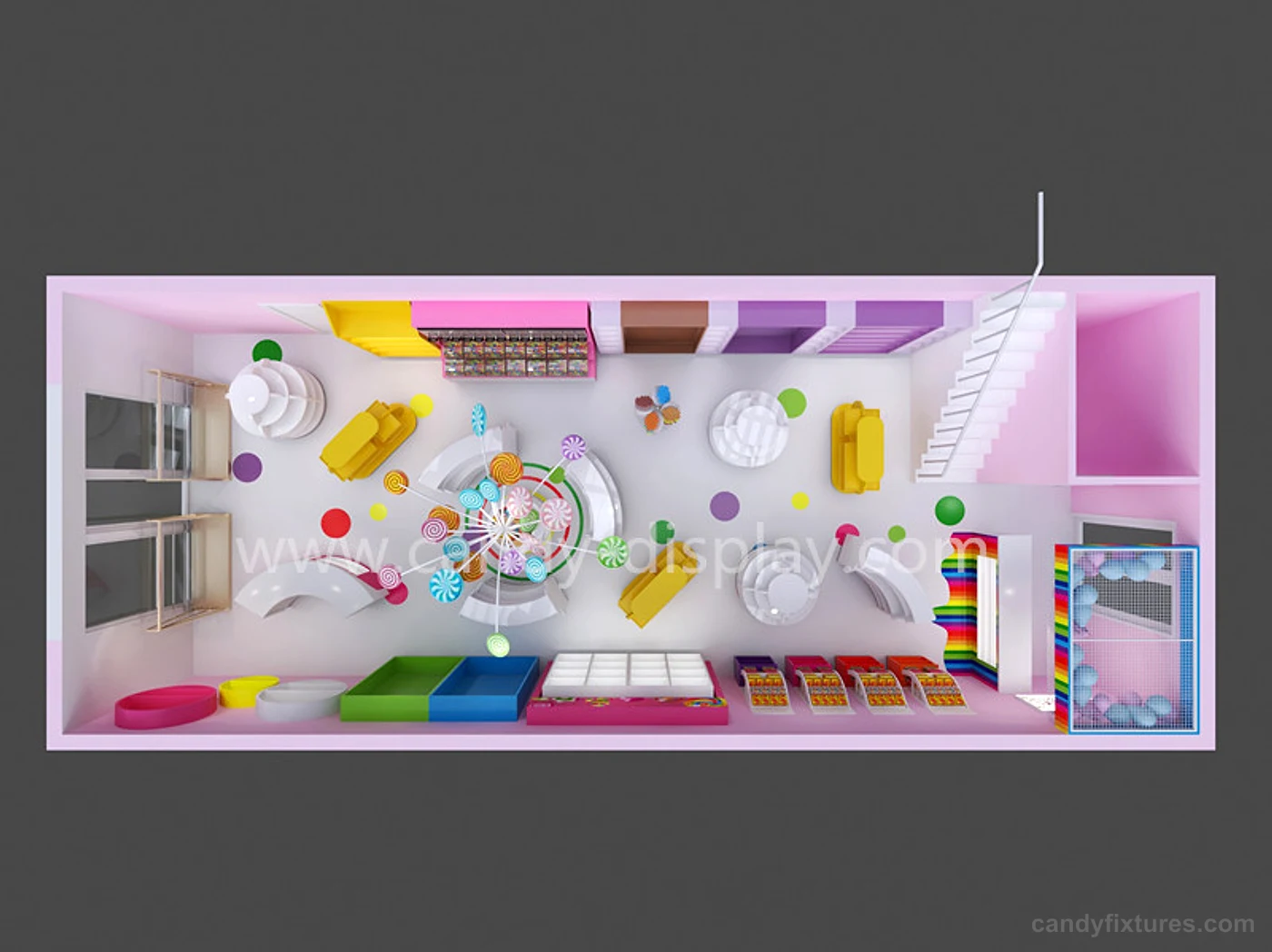 Creative Candy Party Store Balloon Greeting Card Theme Store Interior 3D Design Custom Unique Display Cabinet interior design
