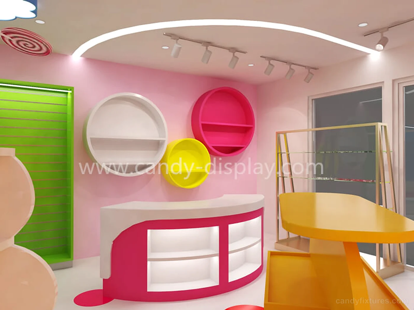 Creative Candy Party Store Balloon Greeting Card Theme Store Interior 3D Design Custom Unique Display Cabinet – Reception Desk