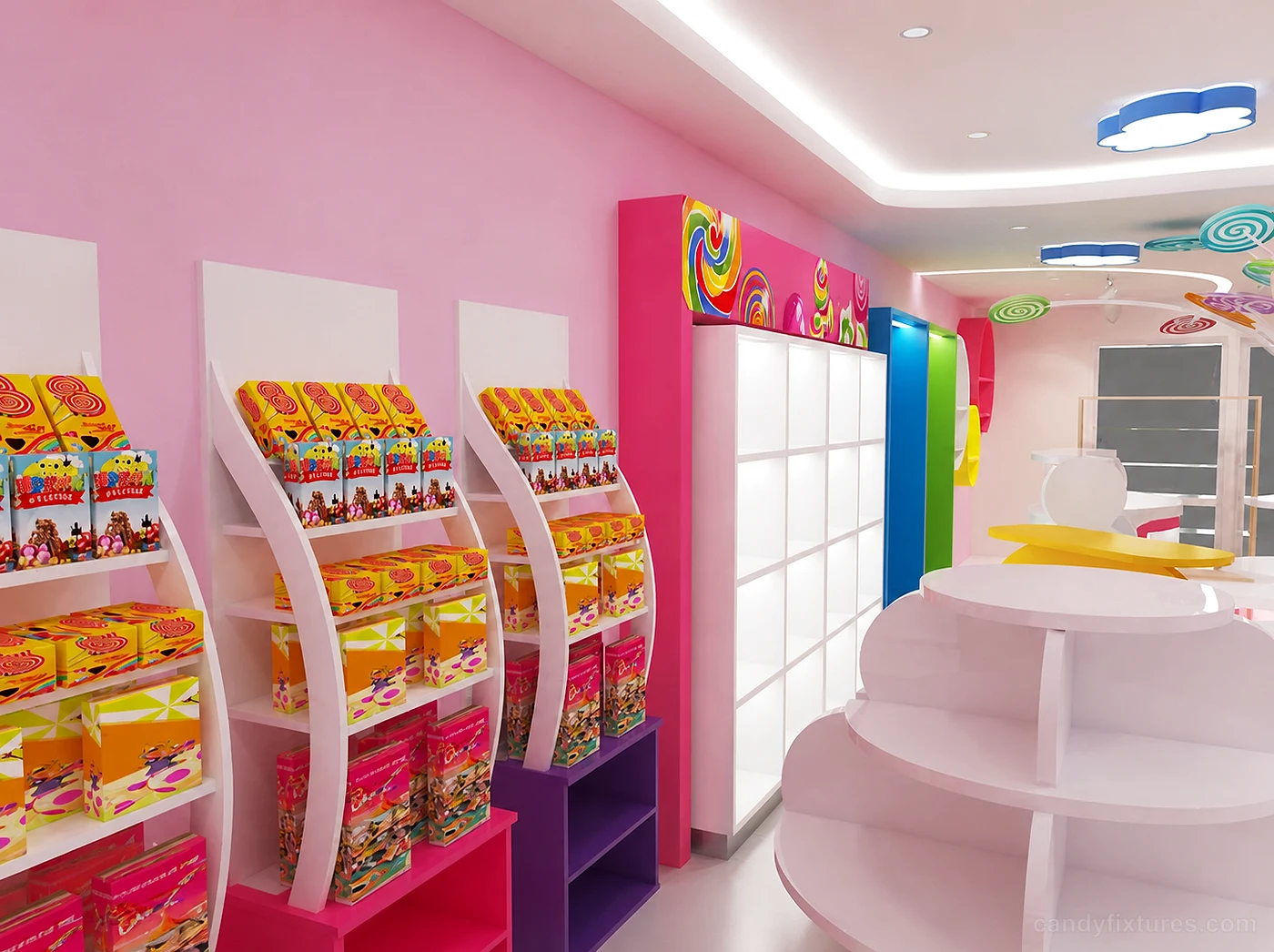 Creative Candy Party Store Balloon Greeting Card Theme Store Interior 3D Design Custom Unique Display Cabinet – Right Side Wall