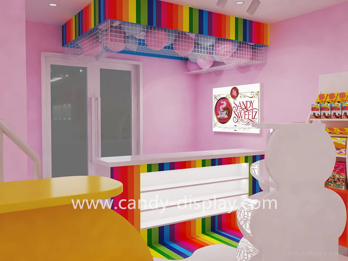 Creative Candy Party Store Balloon Greeting Card Theme Store Interior 3D Design Custom Unique Display Cabinet – What the project image shows
