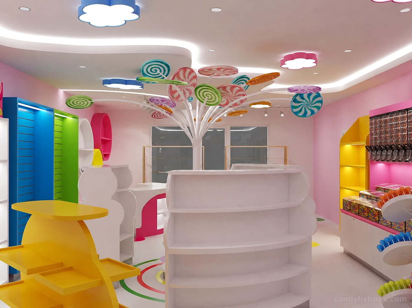 Creative Candy Party Store Balloon Greeting Card Theme Store Interior 3D Design Custom Unique Display Cabinet – Left Side Wall