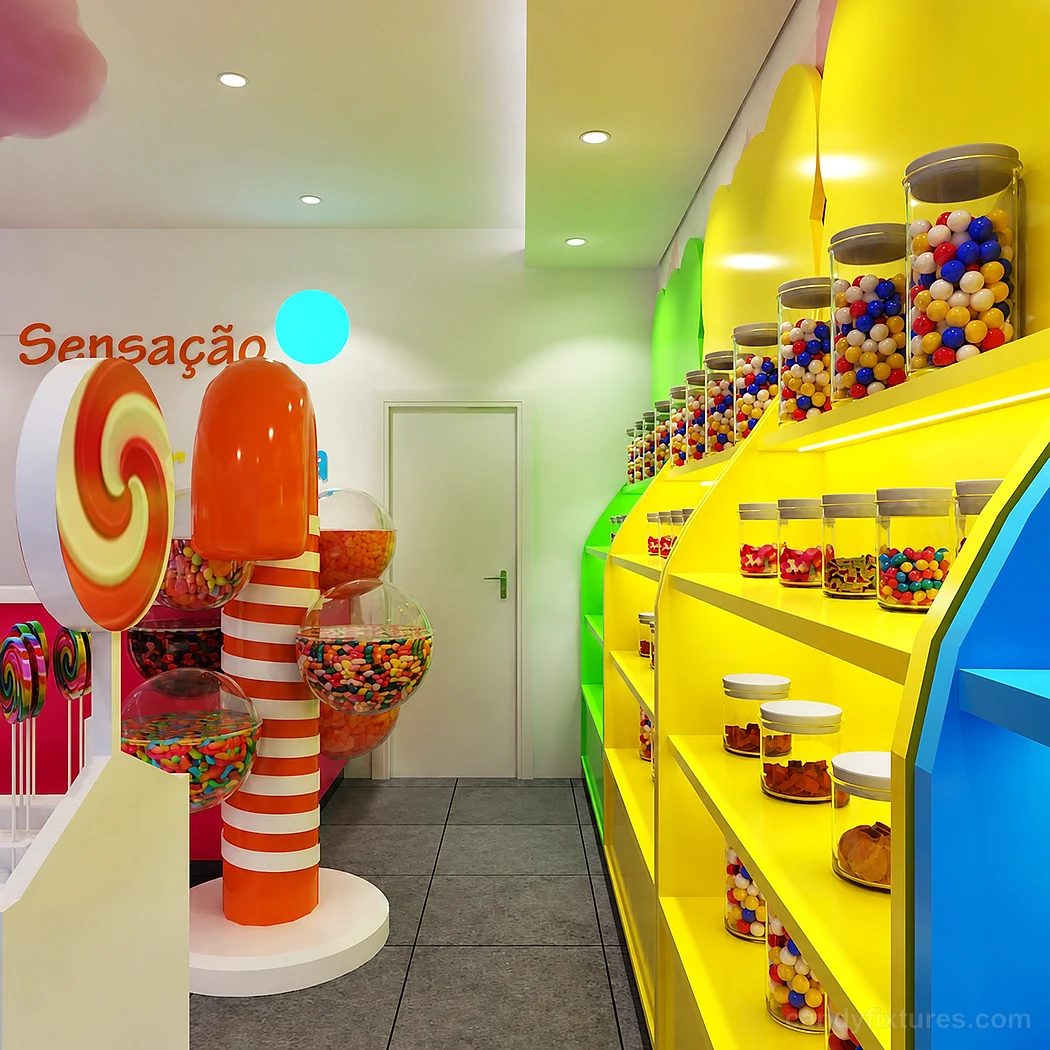 Creative Colorful Candy Store Interior Furniture Decoration Table Display 3D Design – Project Overview