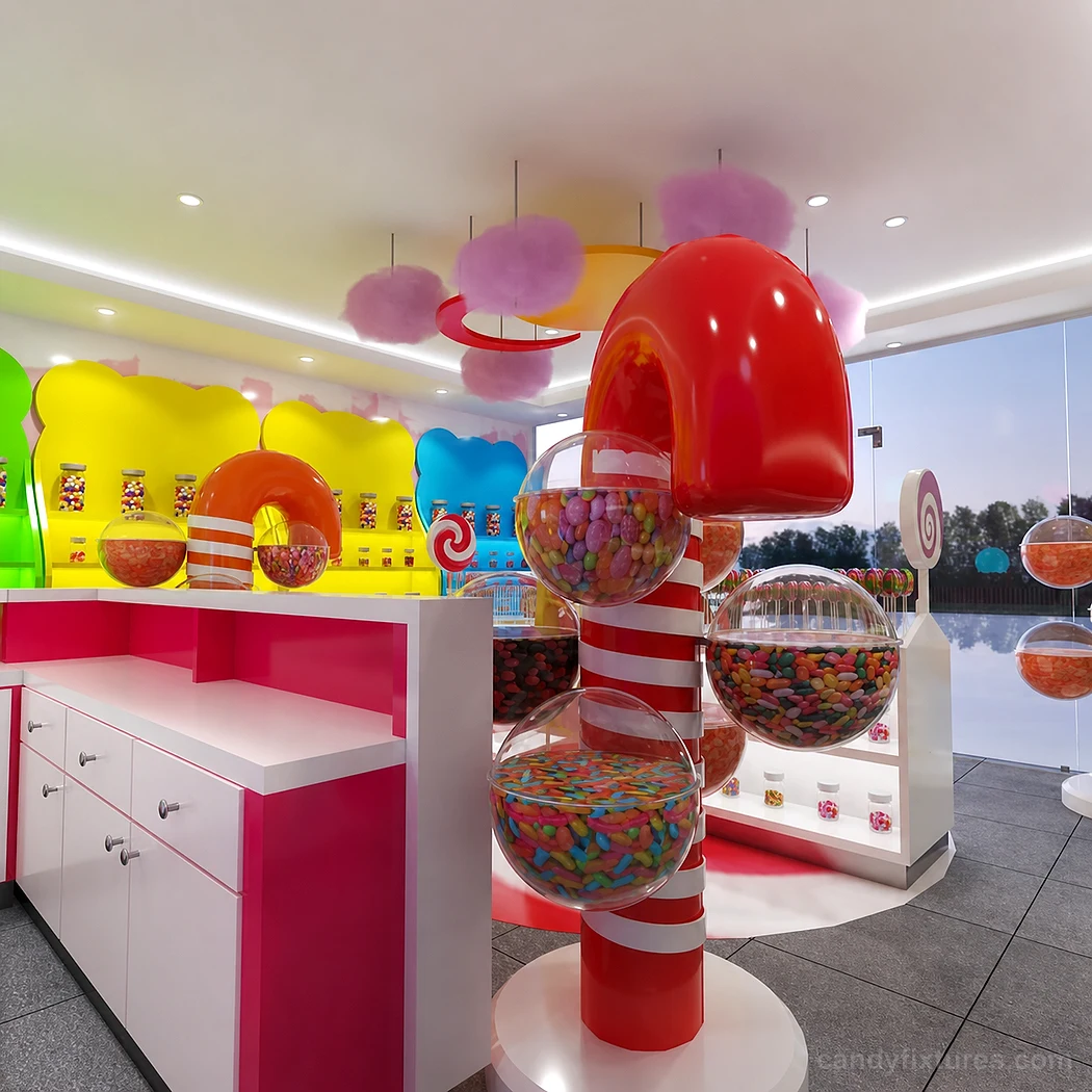 Creative Colorful Candy Store Interior Furniture Decoration Table Display 3D Design – What the project image shows