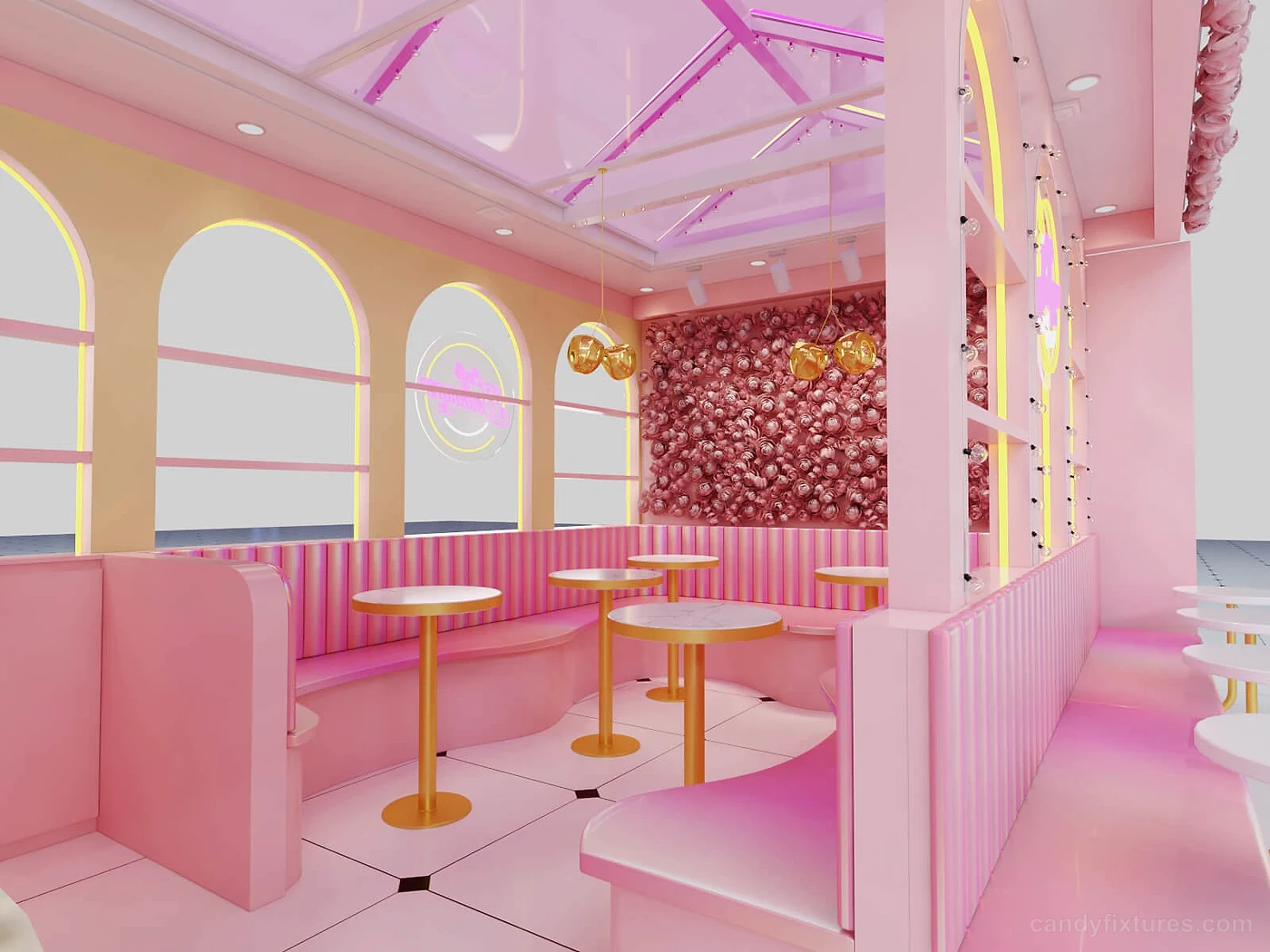 Cute Pink candy shop displays mall stall 3D design indoor design store & kiosk display for sale interior design