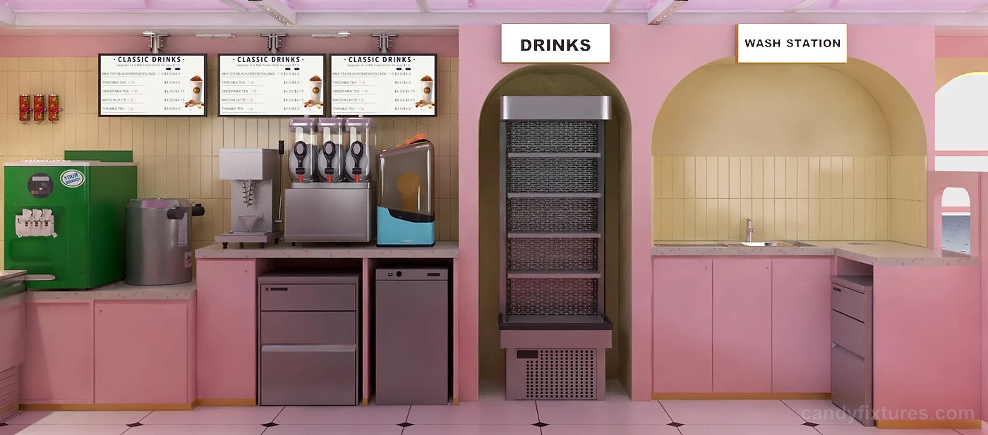 Cute Pink candy shop displays mall stall 3D design indoor design store & kiosk display for sale – Pink store design