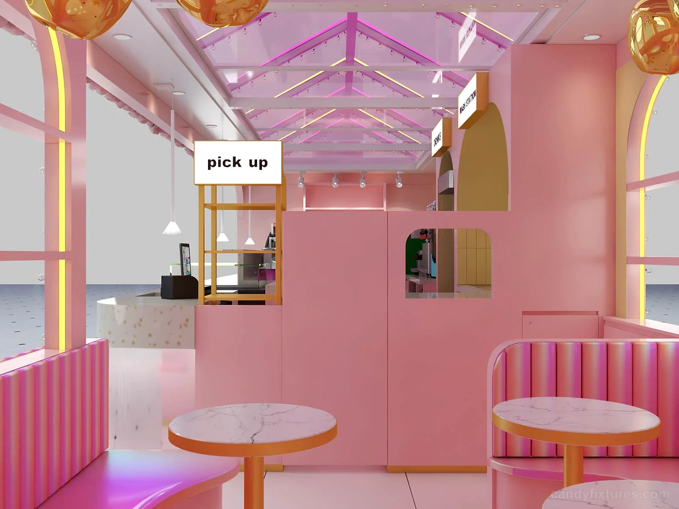 Cute Pink candy shop displays mall stall 3D design indoor design store & kiosk display for sale – Graphic Design