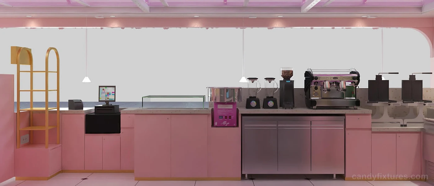 Cute Pink candy shop displays mall stall 3D design indoor design store & kiosk display for sale – Customization